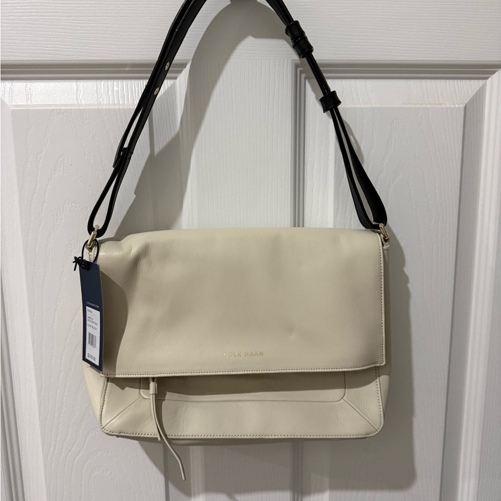 NWT Cole Haan Cameron Leather Shoulder Bag Ivory Black $278 Perfect Condition